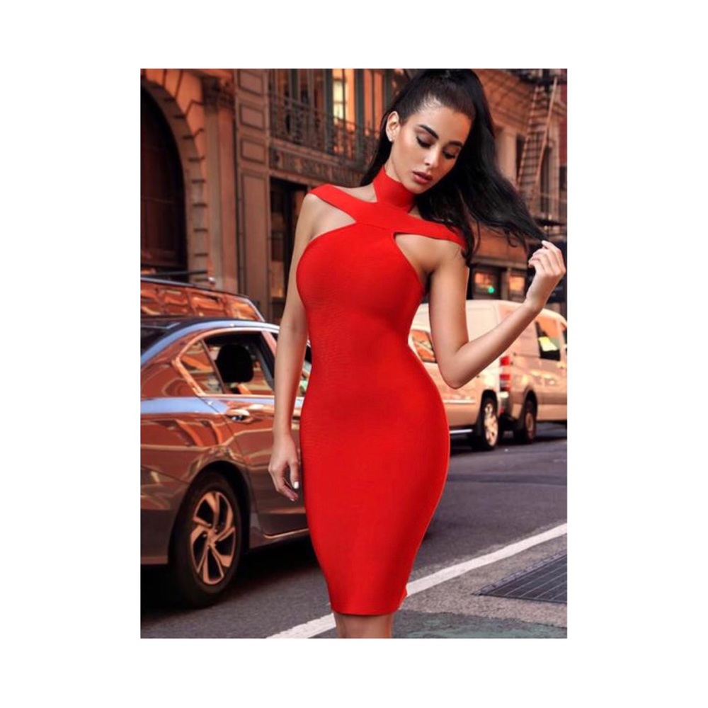 Miss Circle Keaton triangle cutout bandage dress